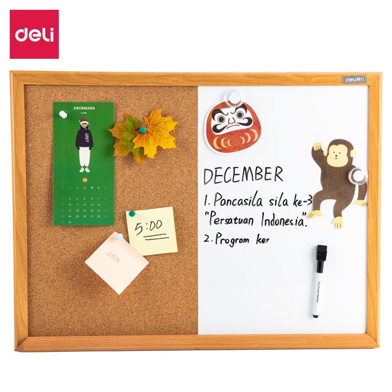 deli 8750 wooden frame whiteboard +cordboard (600W x450H mm)